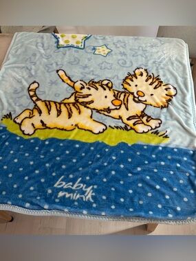 Vintage Baby Mink Plush Baby Blanket  Sherpa Lined Fleece Baby Blanket